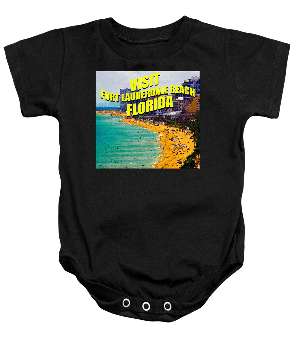 Fort Lauderdale Beach Florida Baby Onesie featuring the digital art Fort Lauderdale Beach poster B by David Lee Thompson