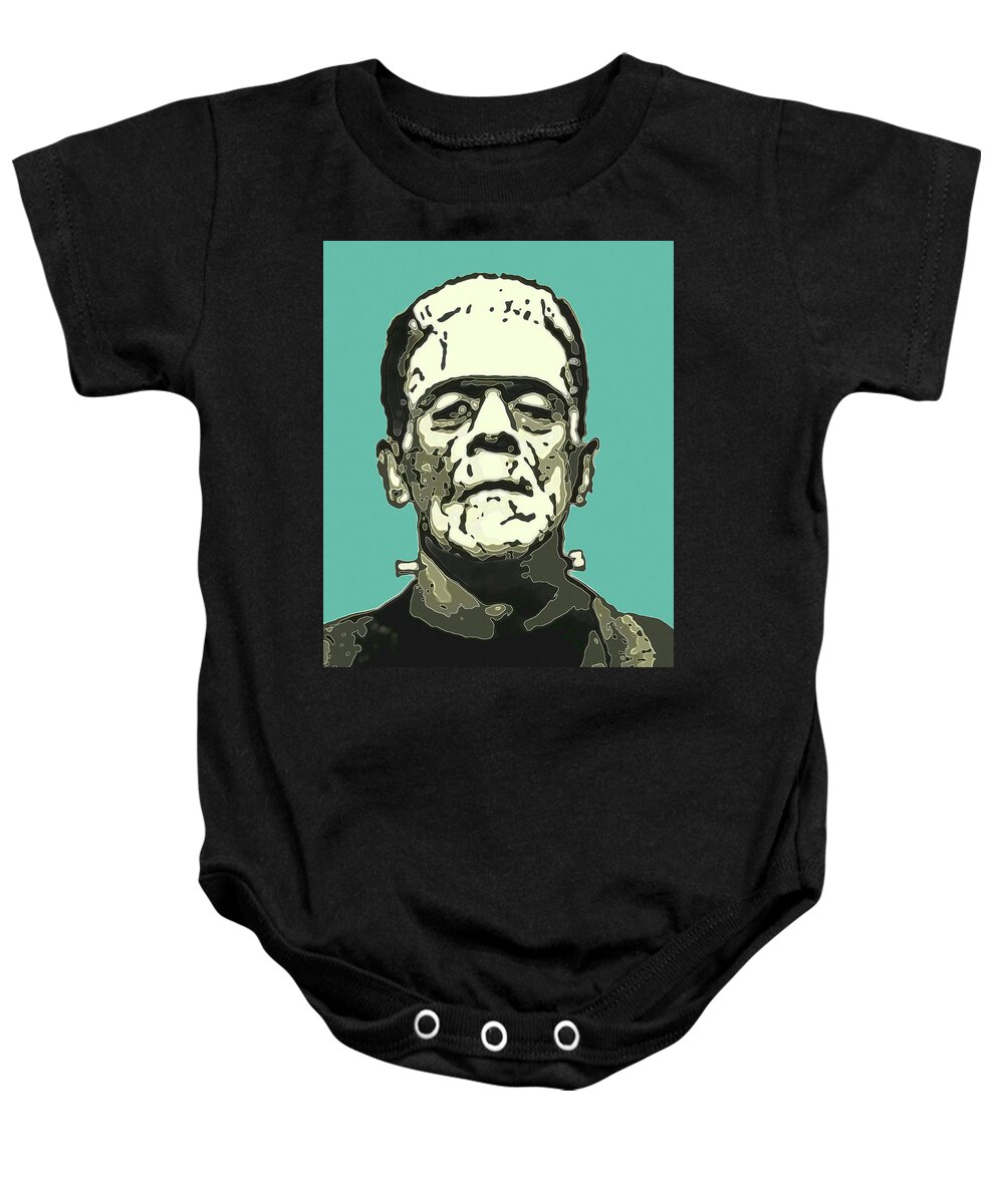 Frankenstein Baby Onesie featuring the photograph Frankensteins Monster Karloff Comic by Joy McKenzie