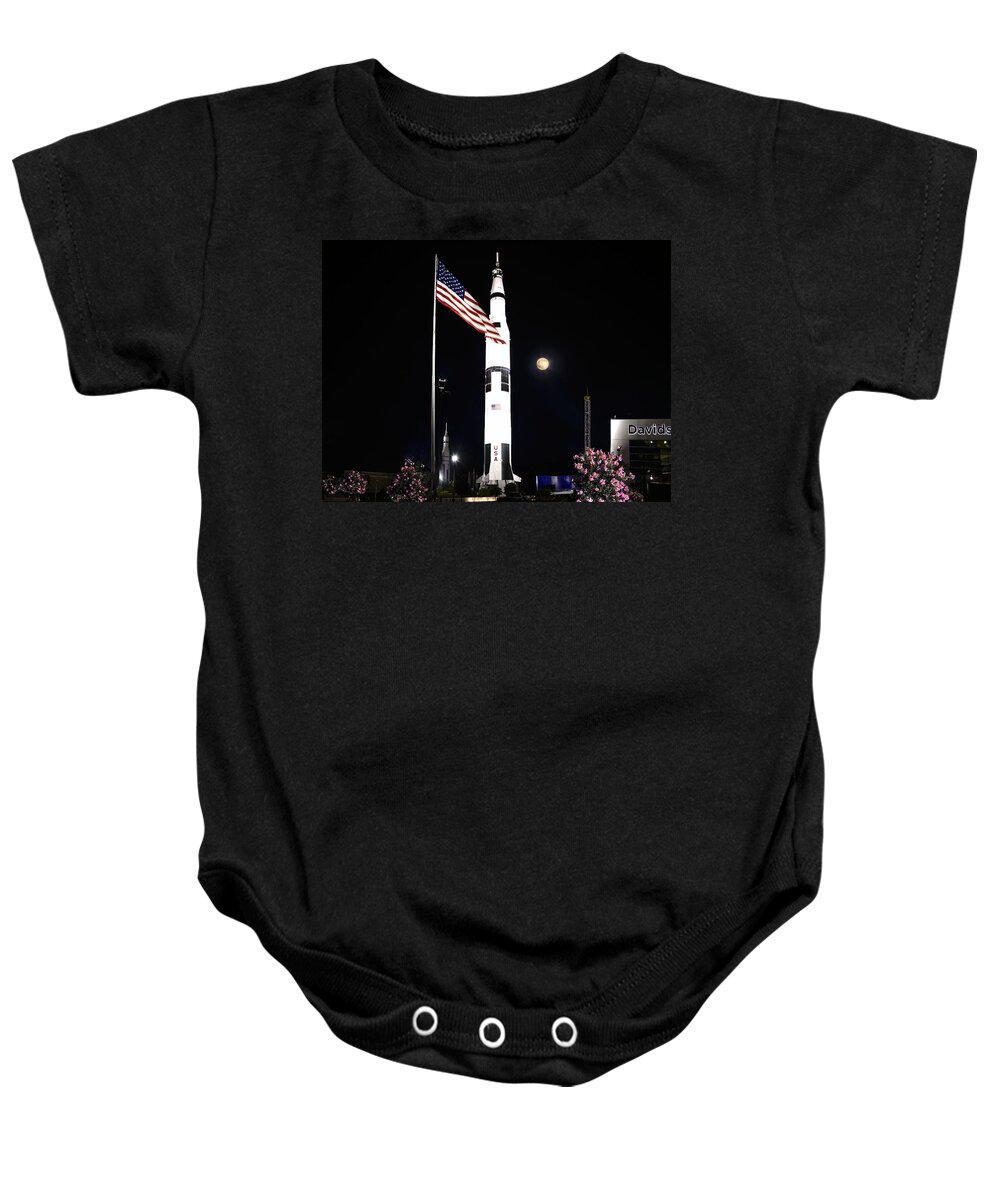 Saturn V Baby Onesie featuring the photograph U. S. Space and Rocket Center by Jeannee Gannuch