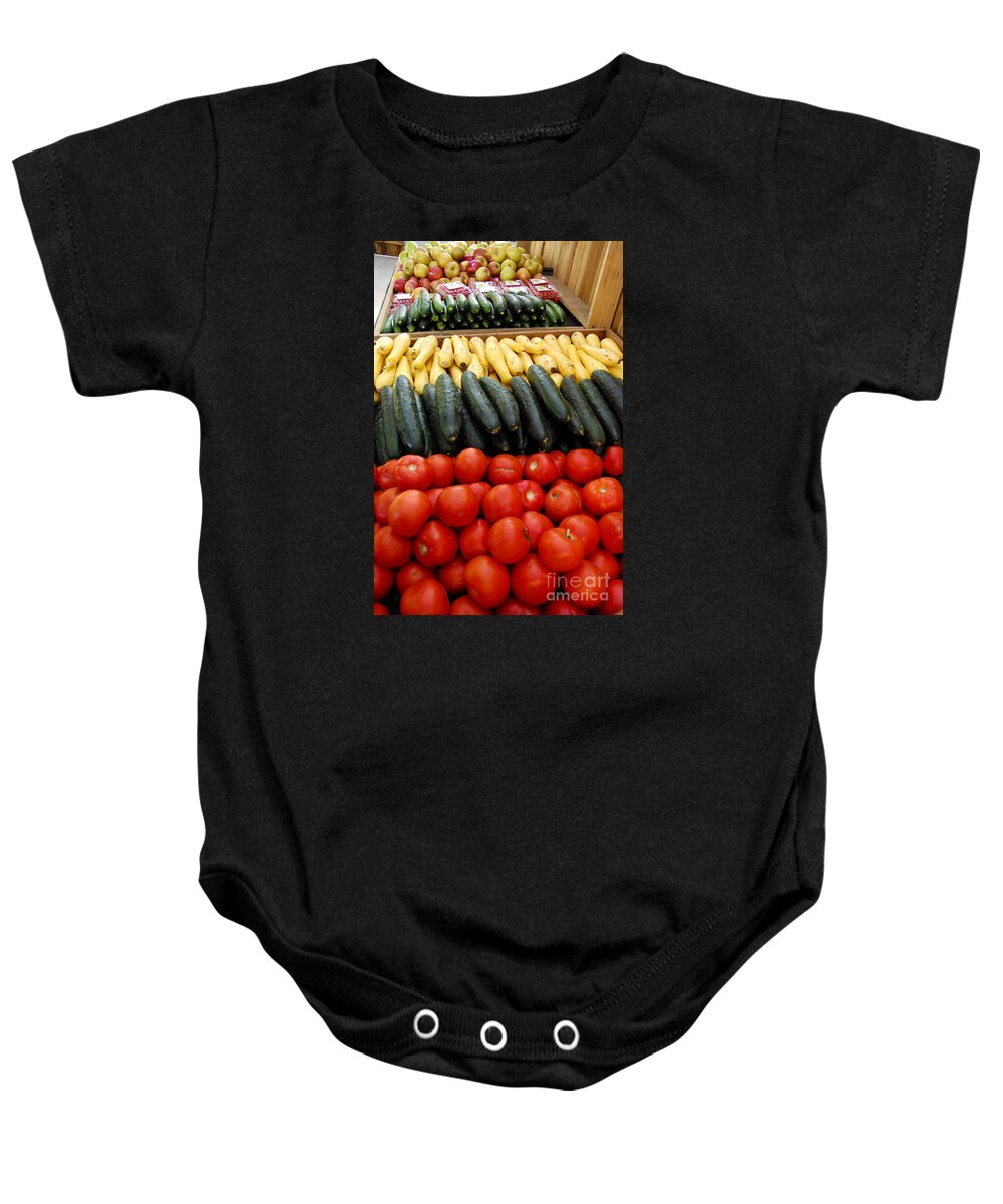 Zucchini Baby Onesie featuring the photograph Fruits and vegetables on display 1 by Micah May
