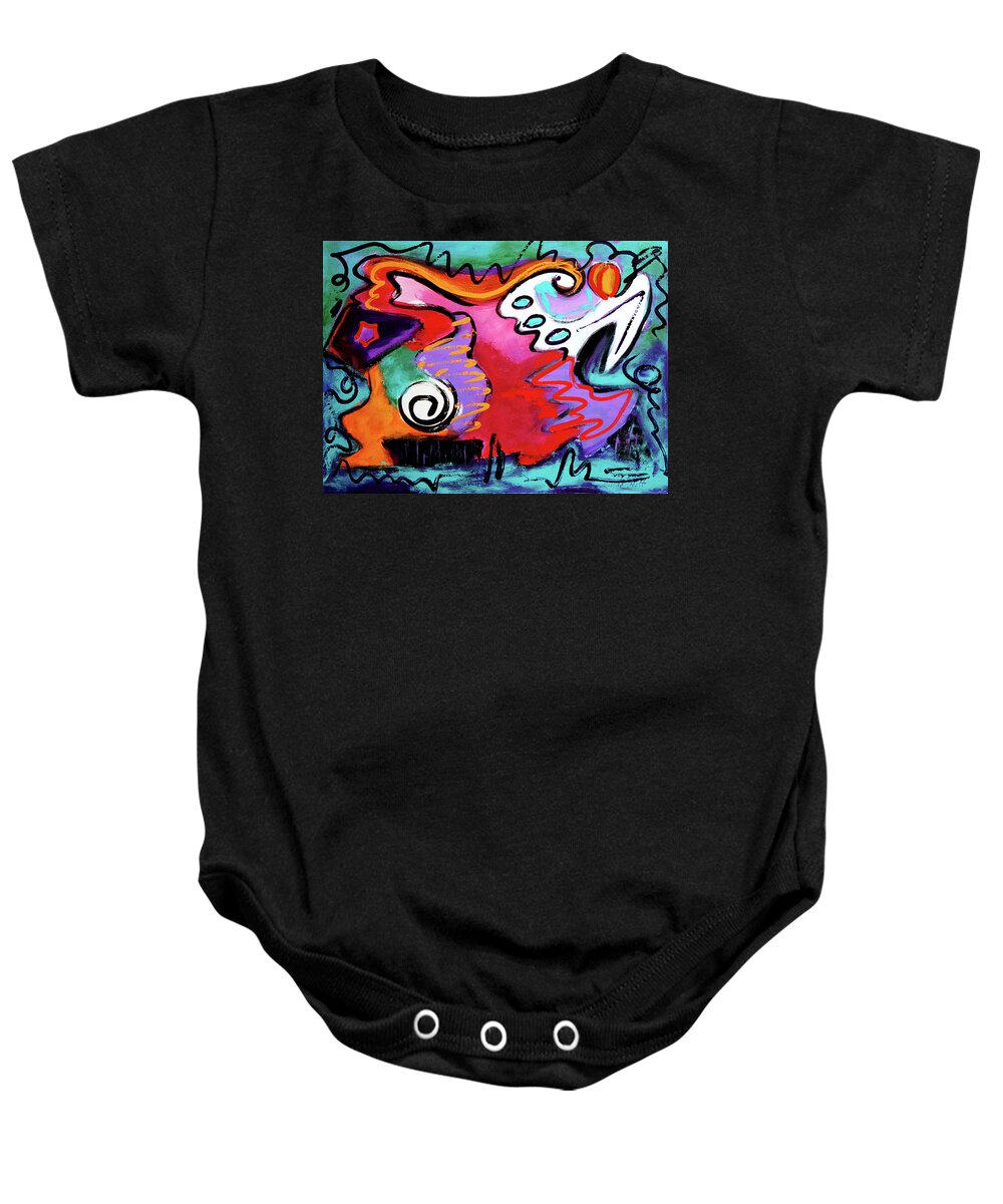 Abstract Art Baby Onesie featuring the painting Fun and Frolic by Linda Holt
