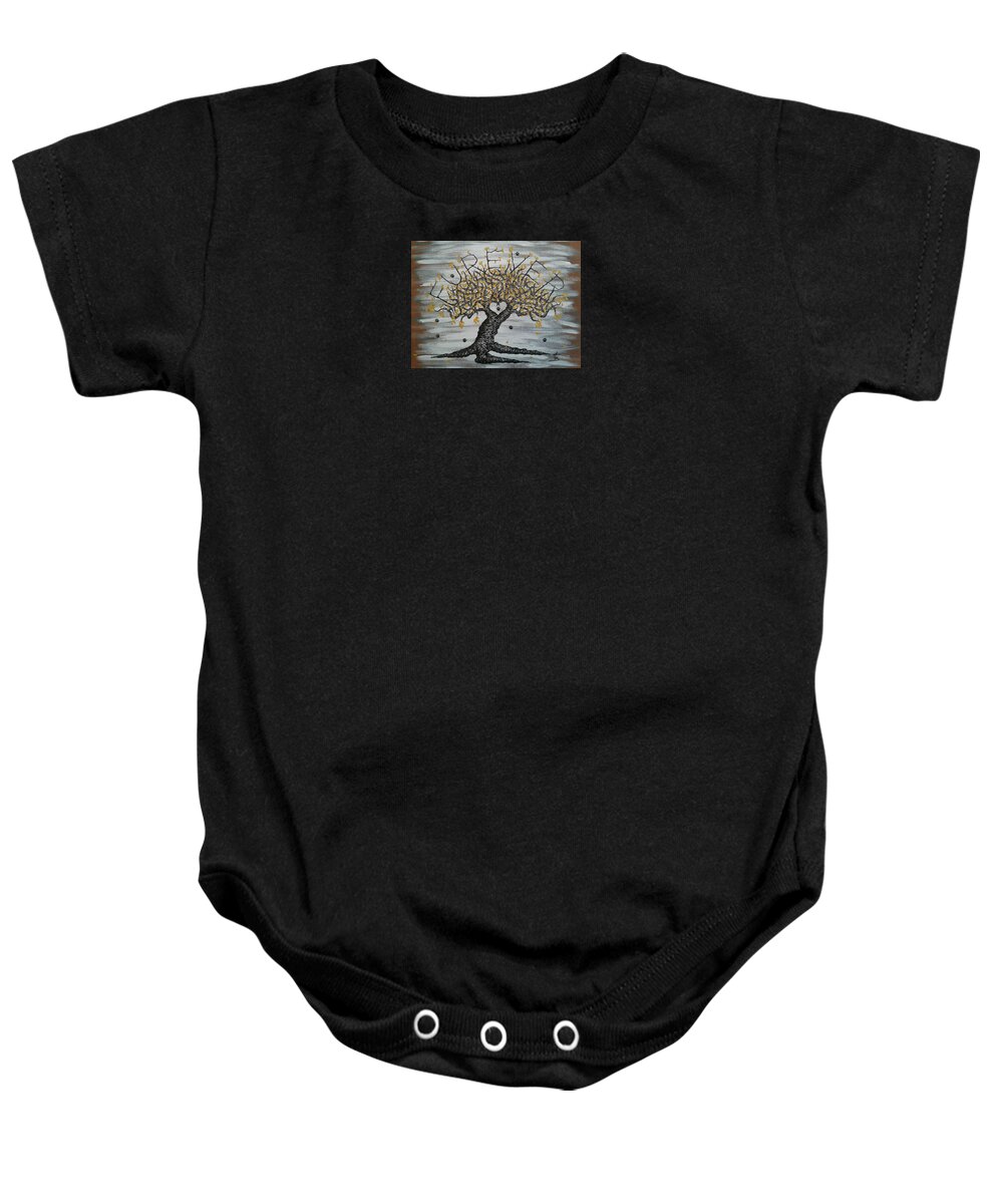Furever Baby Onesie featuring the drawing FurEver Love Tree w/ paws by Aaron Bombalicki