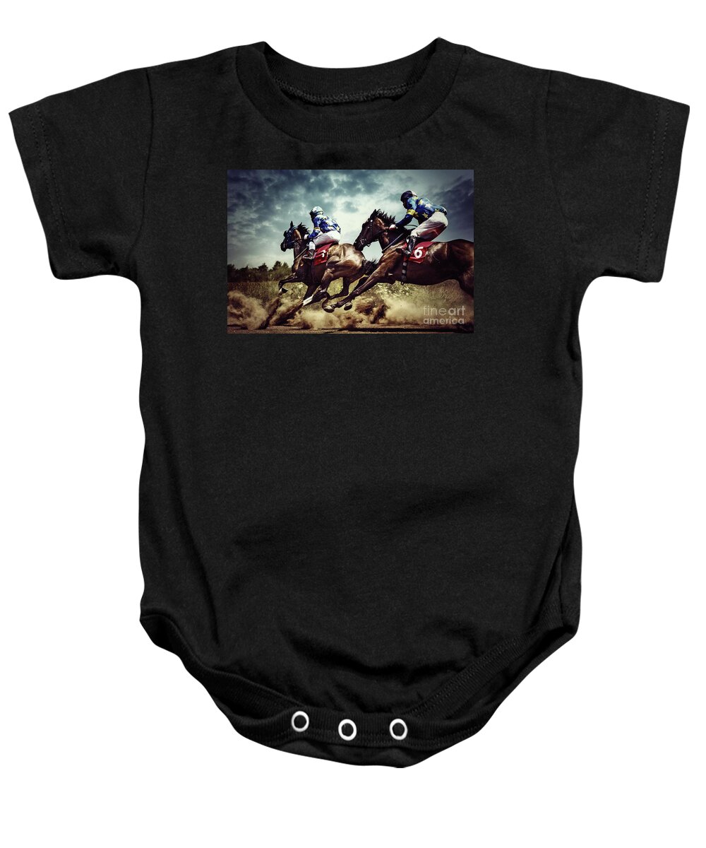 Horse Baby Onesie featuring the photograph Gambling horses horse competition by Dimitar Hristov