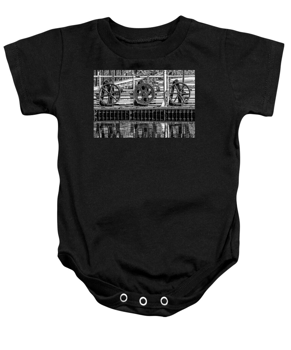 Gate Baby Onesie featuring the photograph Gears by Alan Raasch