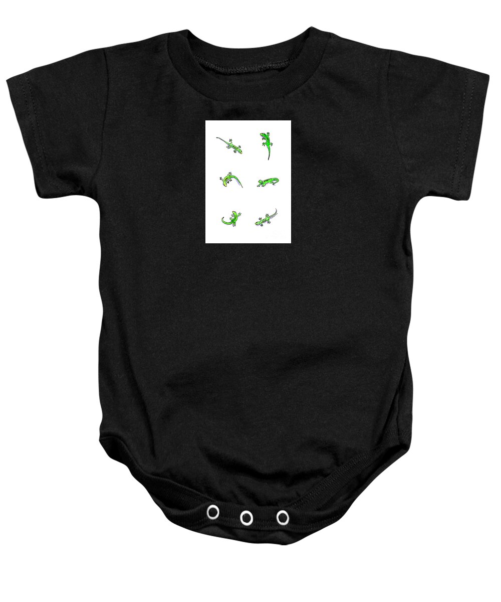 Gecko Baby Onesie featuring the painting Gecko Play by Diane Thornton