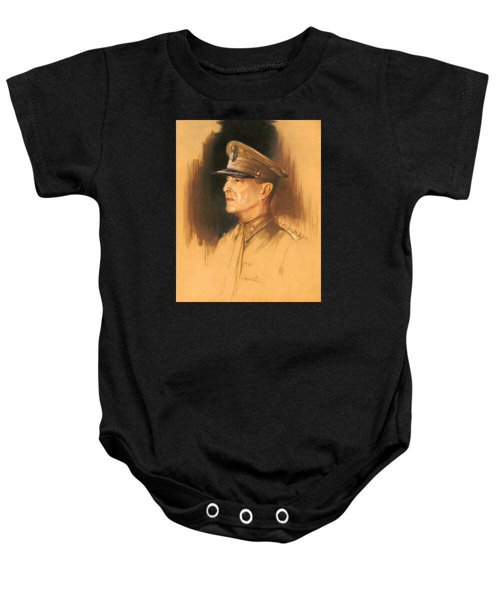 Macarthur Baby Onesie featuring the mixed media General Douglas MacArthur Sketch by War Is Hell Store