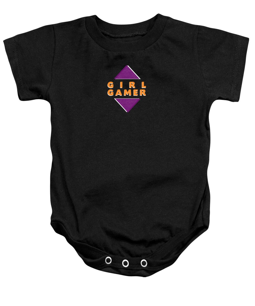 Girl Gamer Baby Onesie featuring the mixed media Girl Gamer by Linda Woods