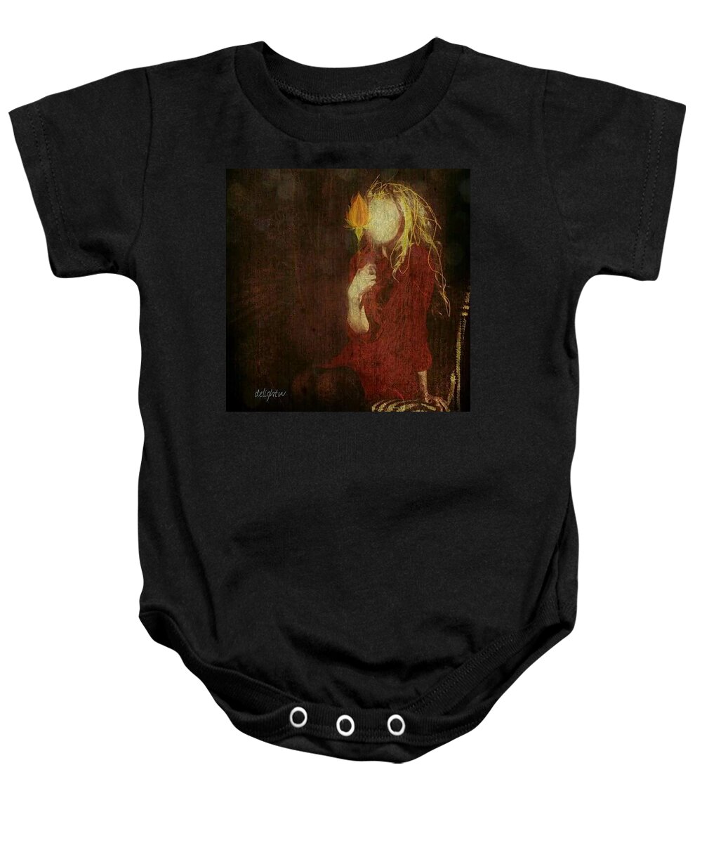 Girl Baby Onesie featuring the digital art Girl with Yellow Flower by Delight Worthyn