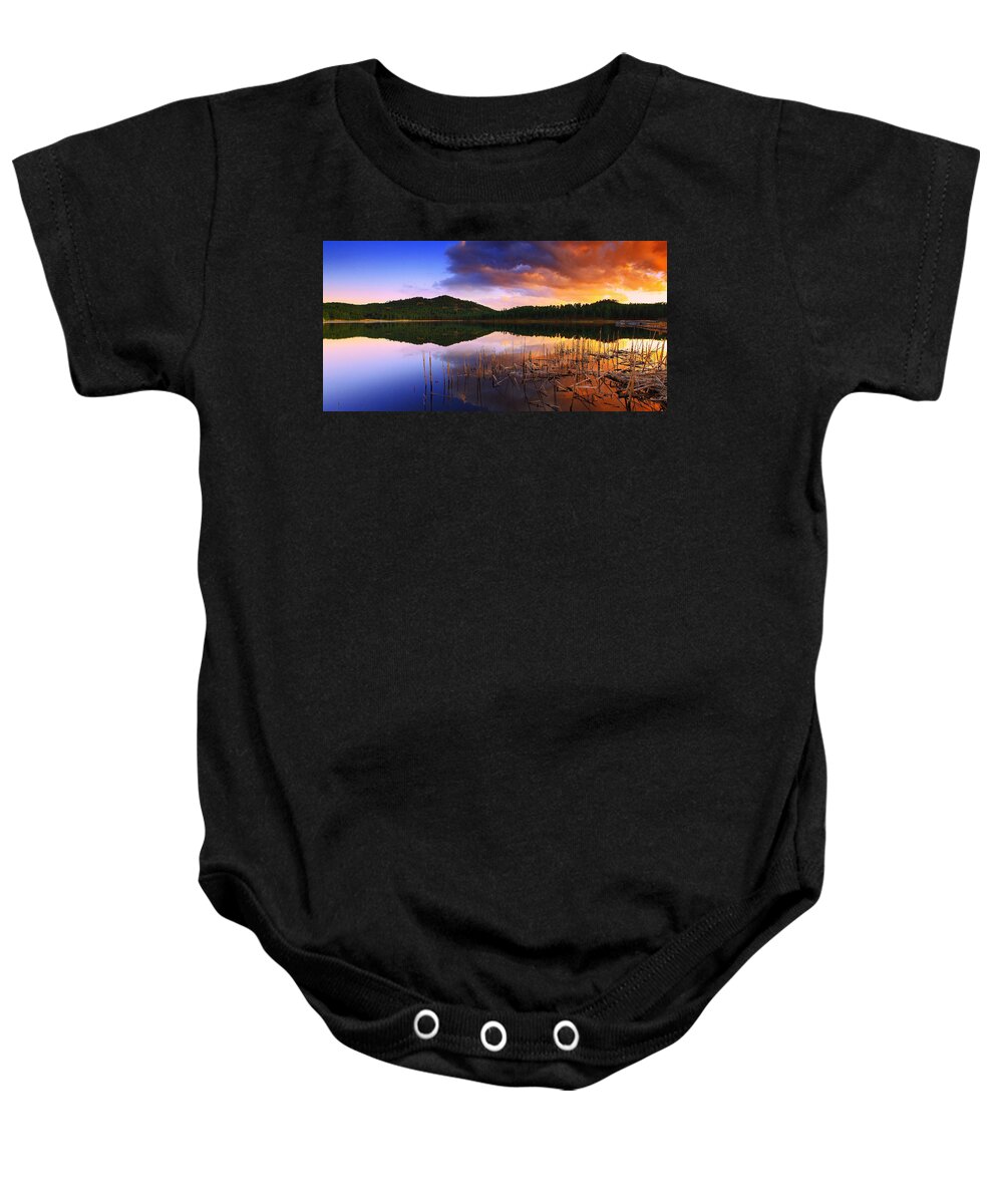 Sunset Baby Onesie featuring the photograph Gloaming Lake by Kadek Susanto