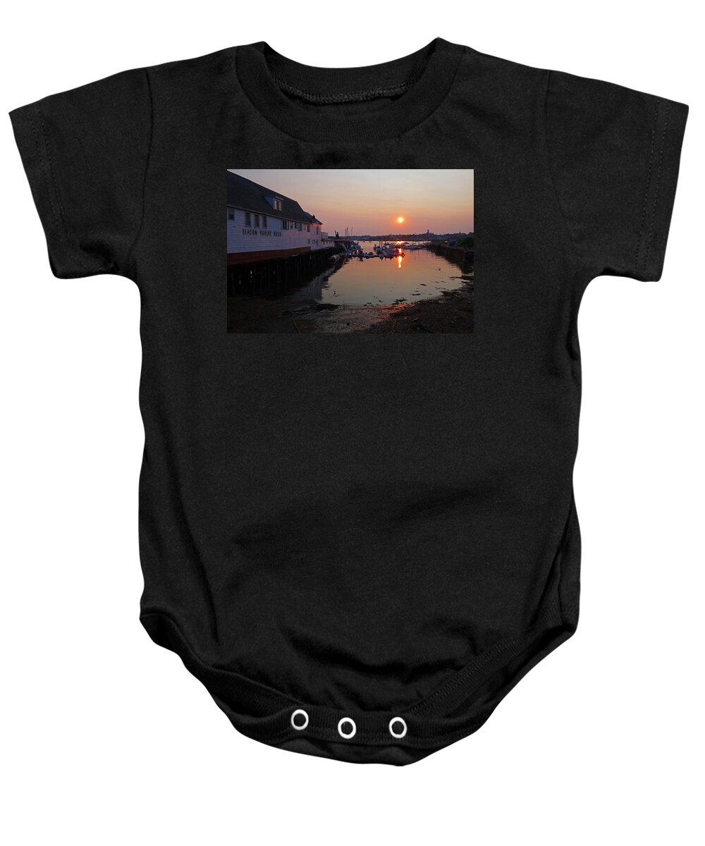 Gloucester Baby Onesie featuring the photograph Gloucester Harbor Beacon Marine Basin by Toby McGuire