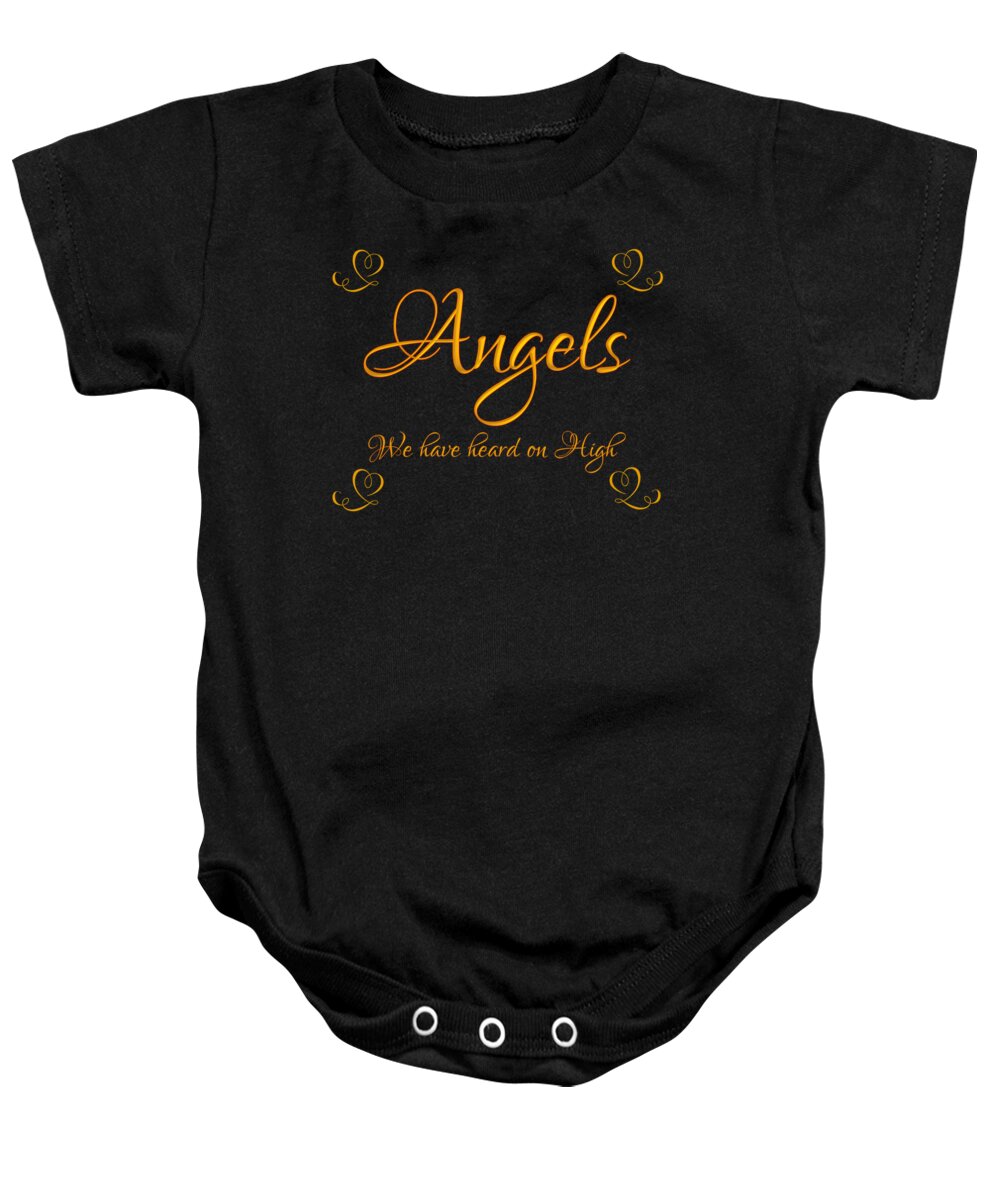 Golden Angels We Have Heard On High With Hearts Baby Onesie featuring the digital art Golden Angels we have heard on High with hearts by Rose Santuci-Sofranko