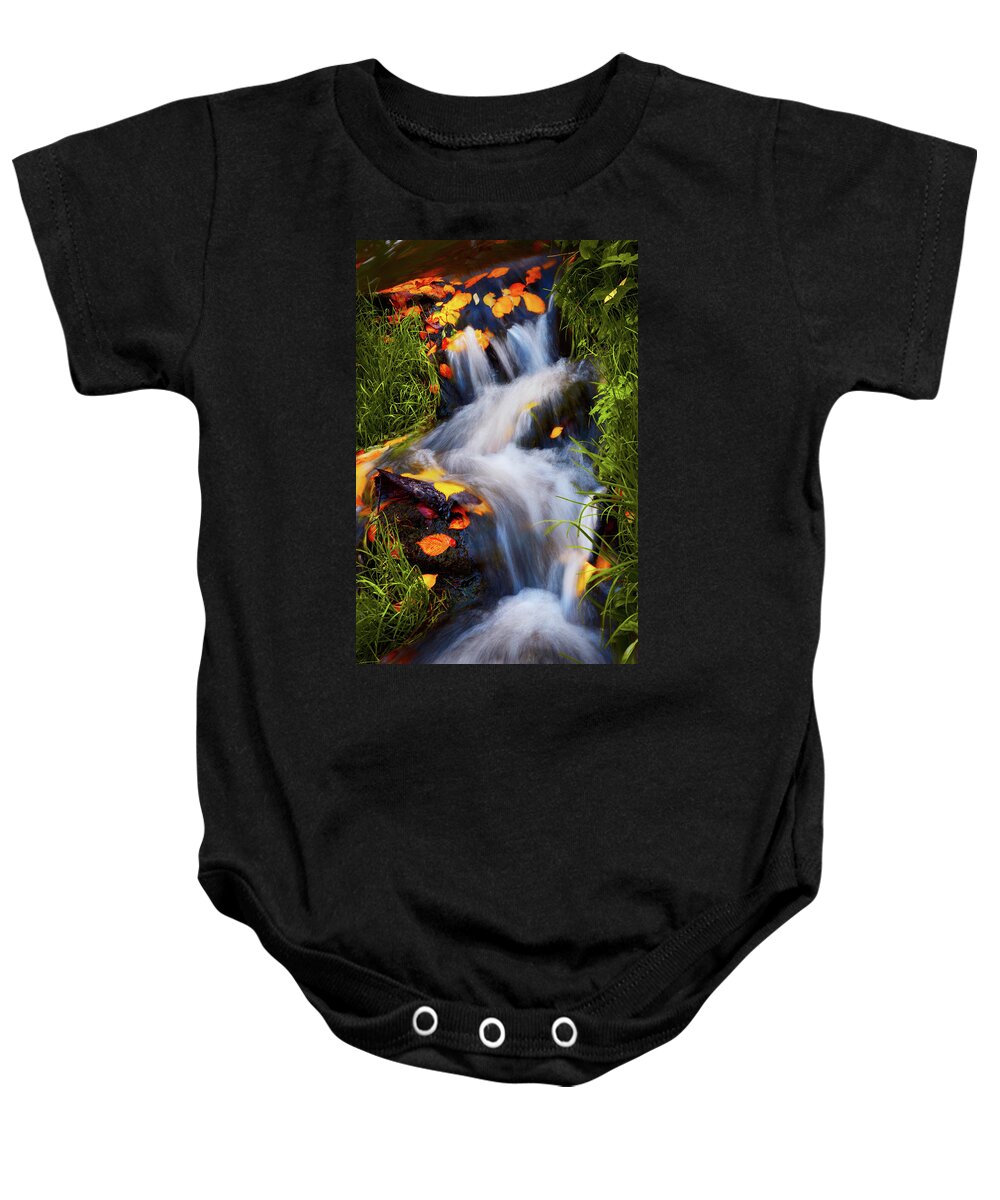 Jenny Rainbow Fine Art Photography Baby Onesie featuring the photograph Golden Glimpses of Autumn. Production by Nature by Jenny Rainbow