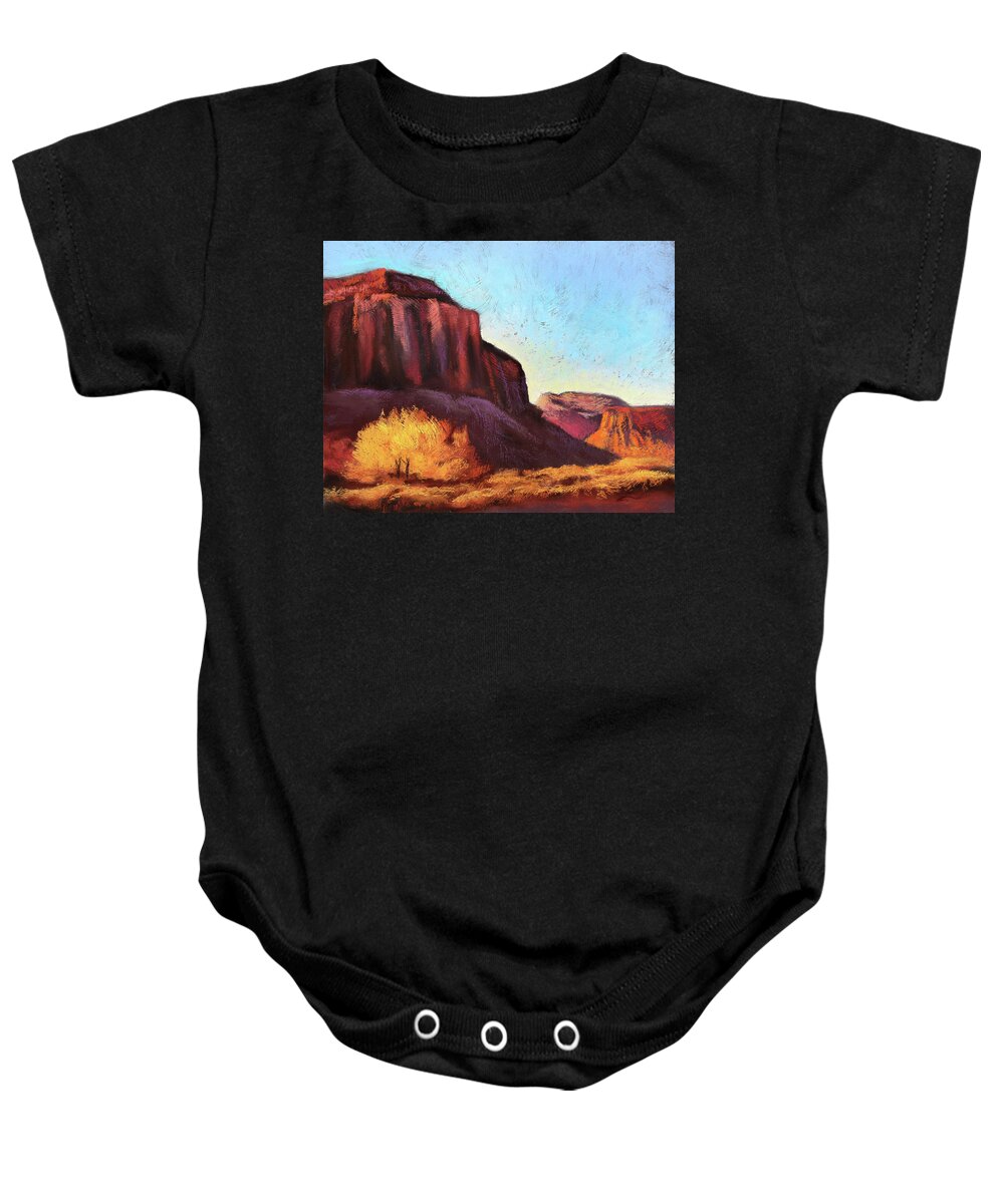 Canyon Baby Onesie featuring the painting Golden Morning by Sandi Snead