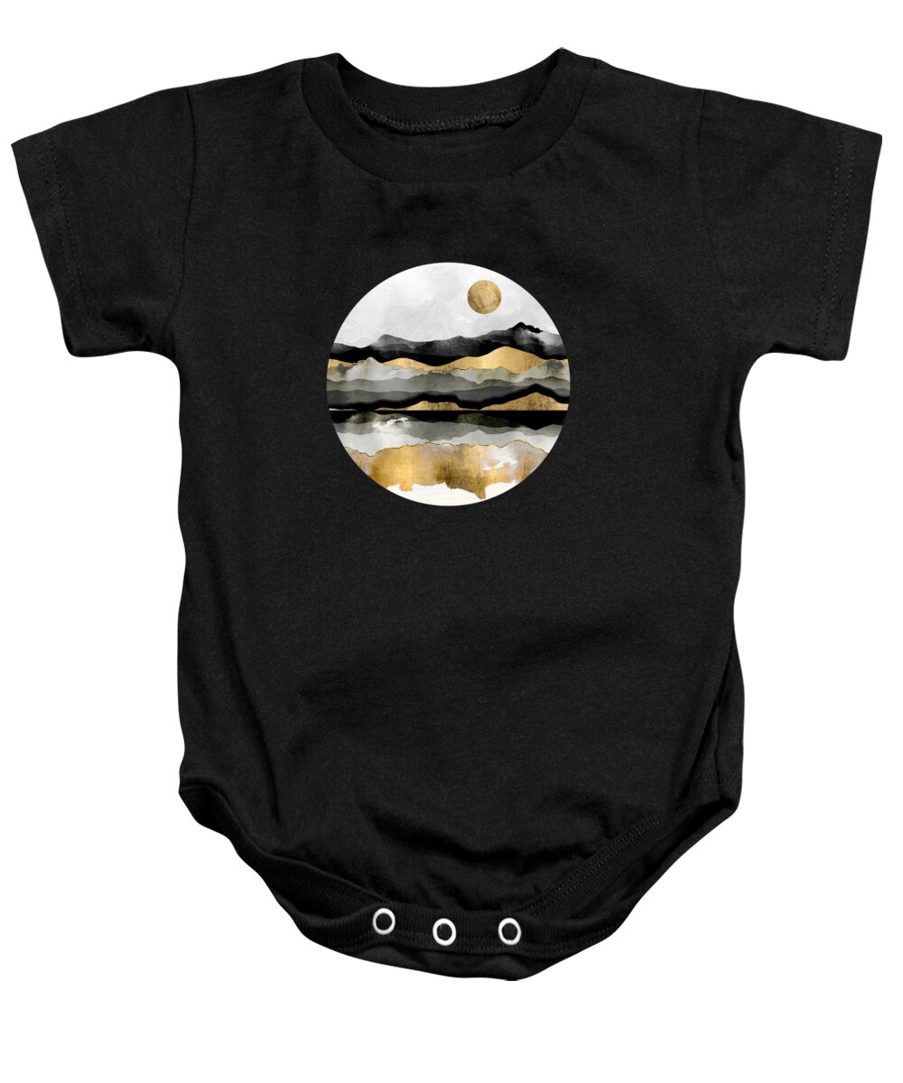 Gold Baby Onesie featuring the digital art Golden Spring Moon by Spacefrog Designs