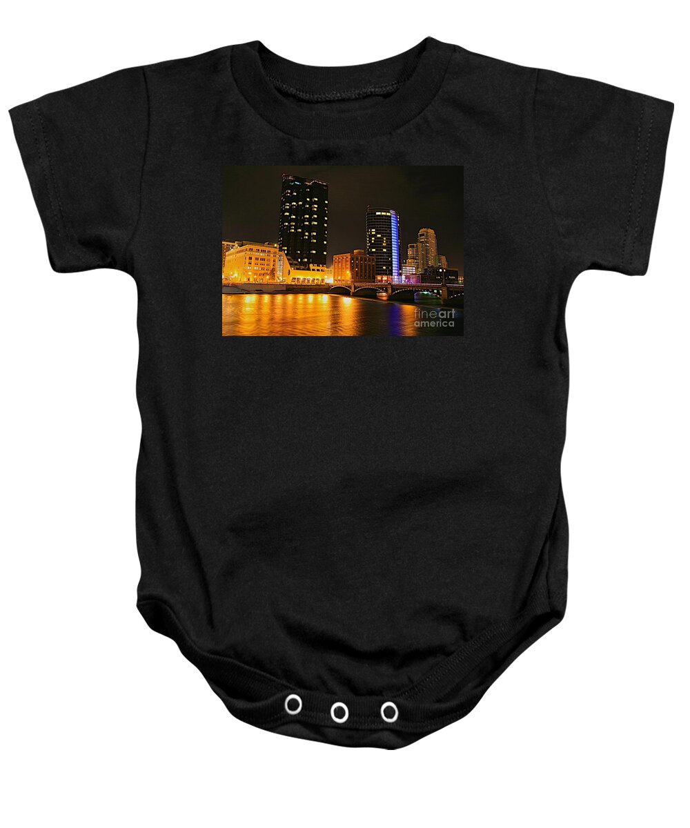 Grand Rapids Mi City Scapes Baby Onesie featuring the photograph Grand Rapids MI under the lights-2 by Robert Pearson