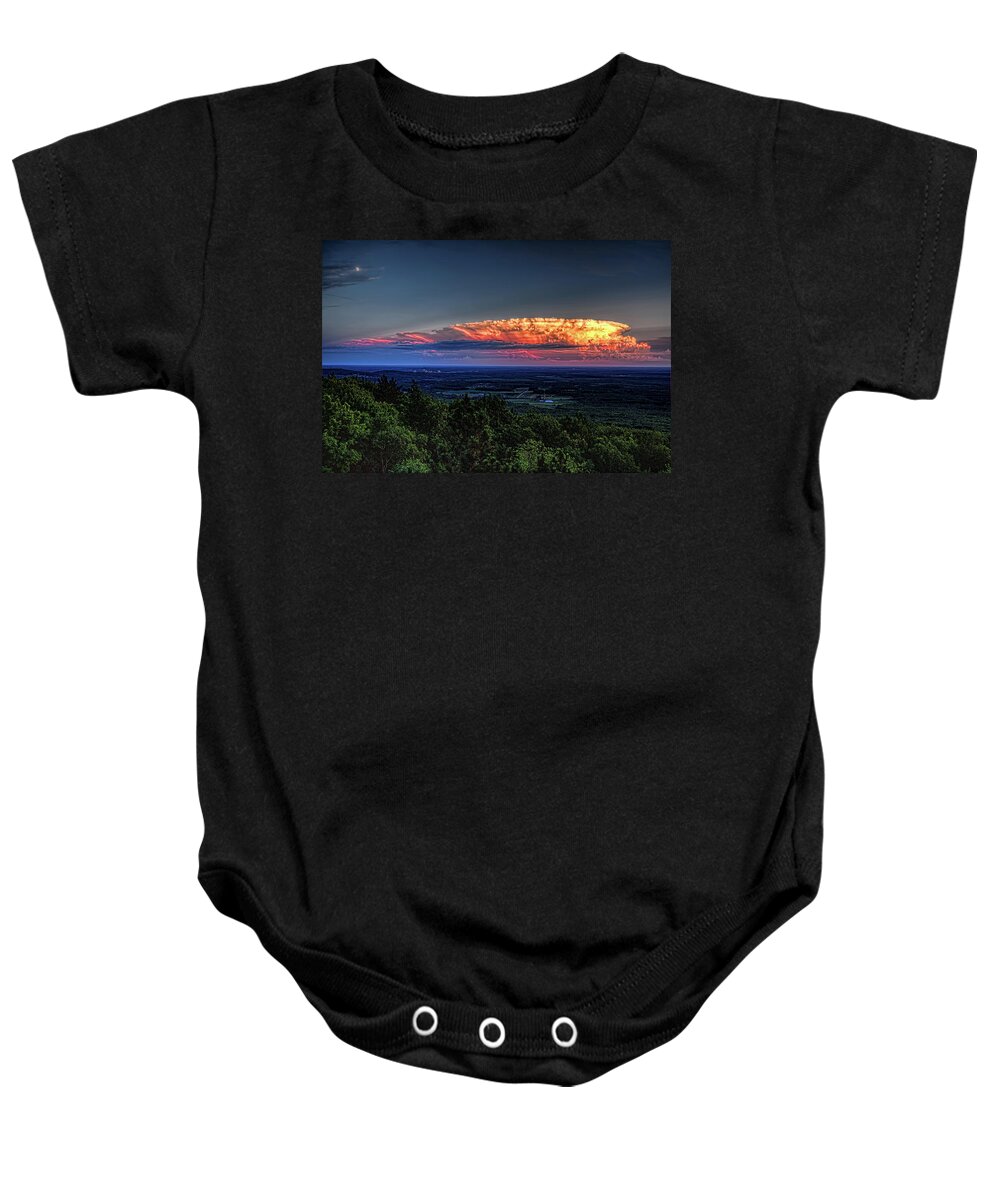 Weather Baby Onesie featuring the photograph Granite Peak Cumulus Cloud And Moon by Dale Kauzlaric