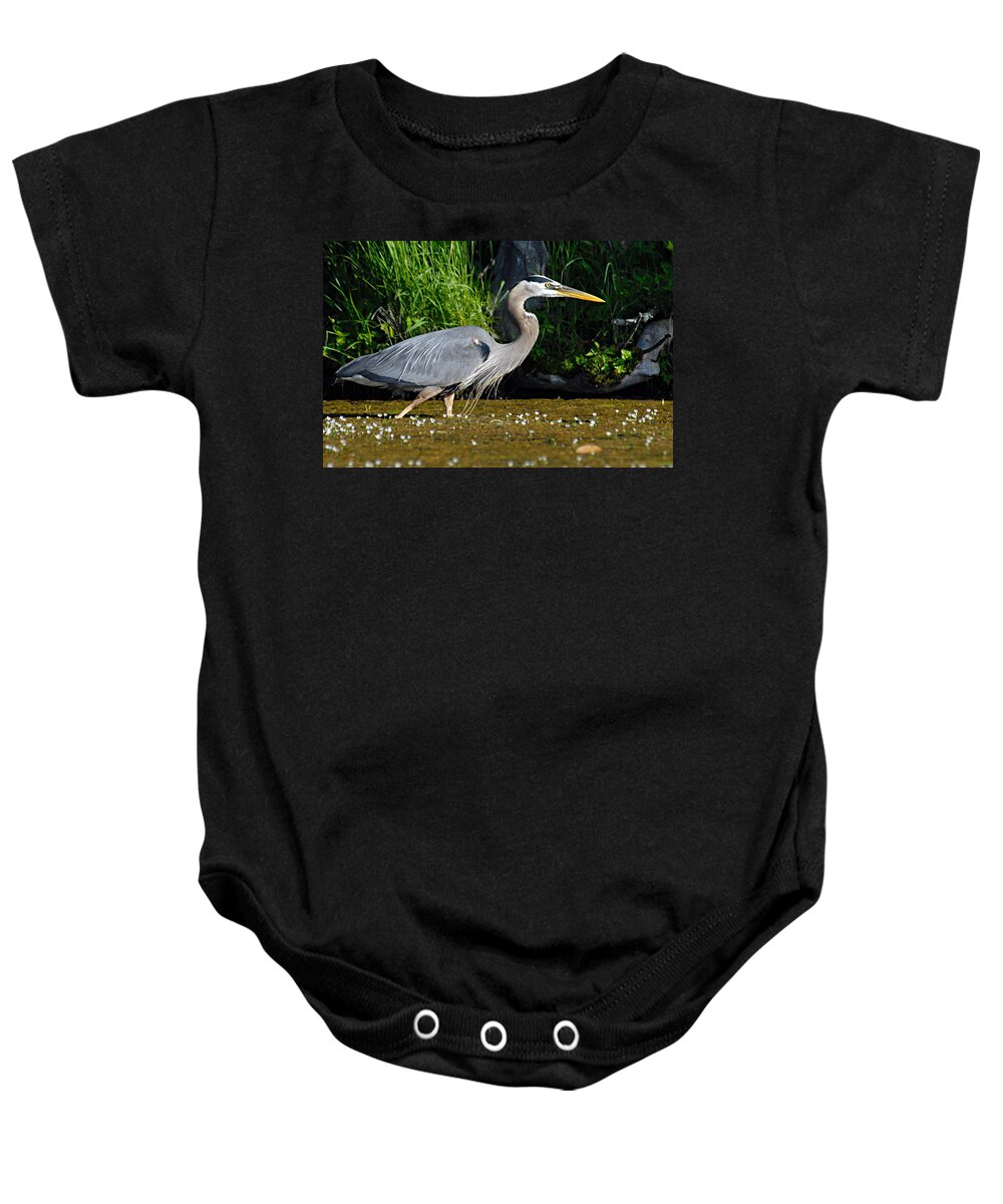 Great Blue Heron Baby Onesie featuring the photograph Great Blue Heron by Larry Ricker