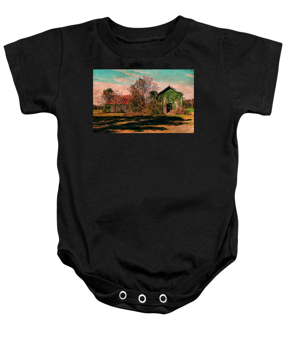 Victor Montgomery Baby Onesie featuring the photograph Green Barns by Vic Montgomery