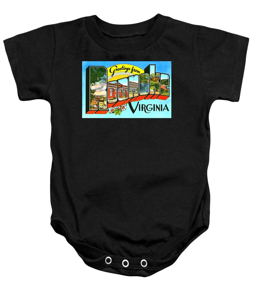 Vintage Collections Cites And States Baby Onesie featuring the photograph Greetings From Roanoke Virginia by Vintage Collections Cites and States