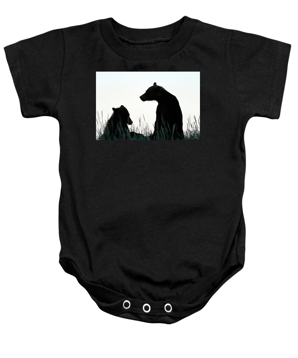 Grizzly Baby Onesie featuring the photograph Grizzly Bear Silhouettes by Ted Keller