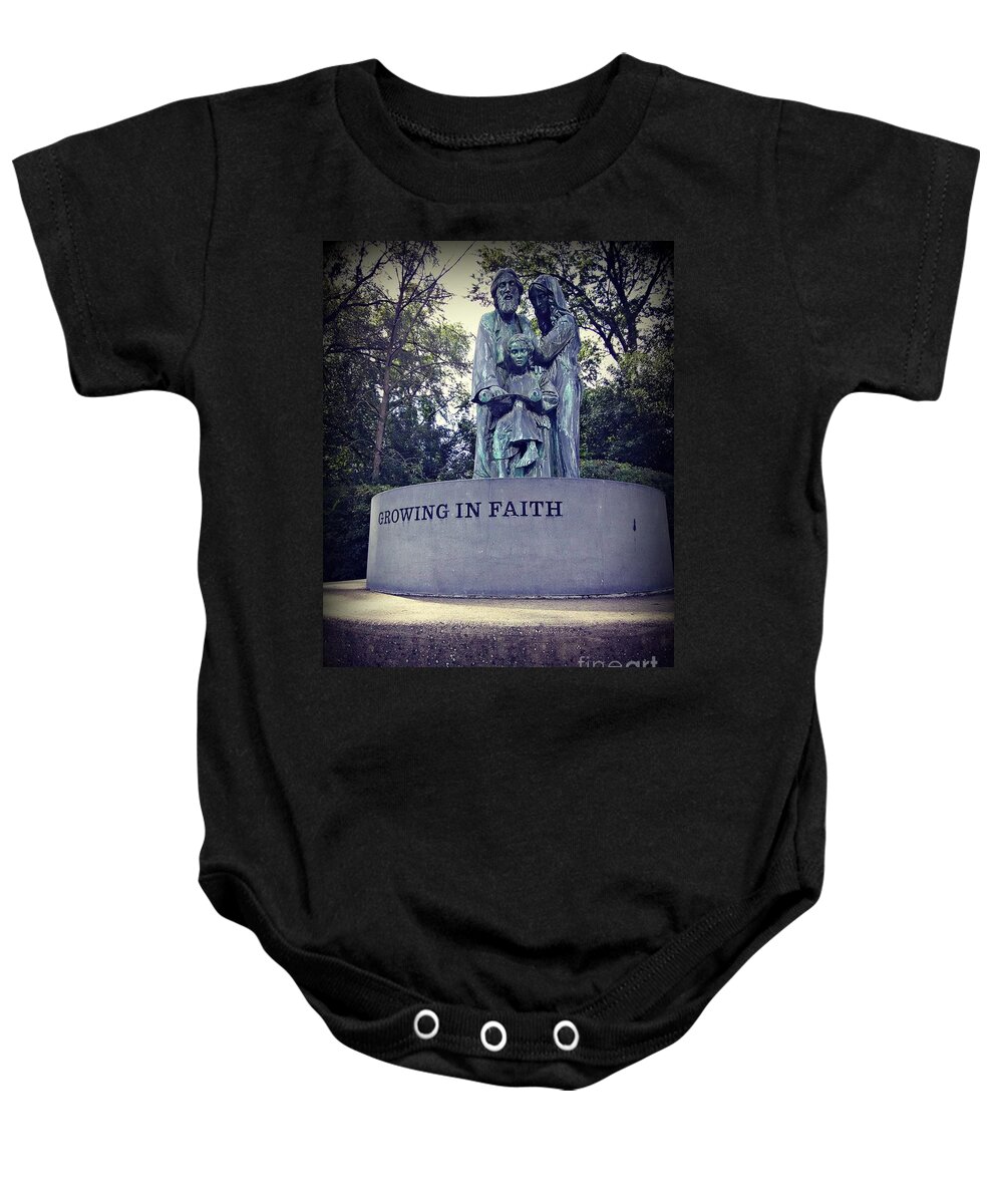Statue Baby Onesie featuring the photograph Growing In Faith by Frank J Casella
