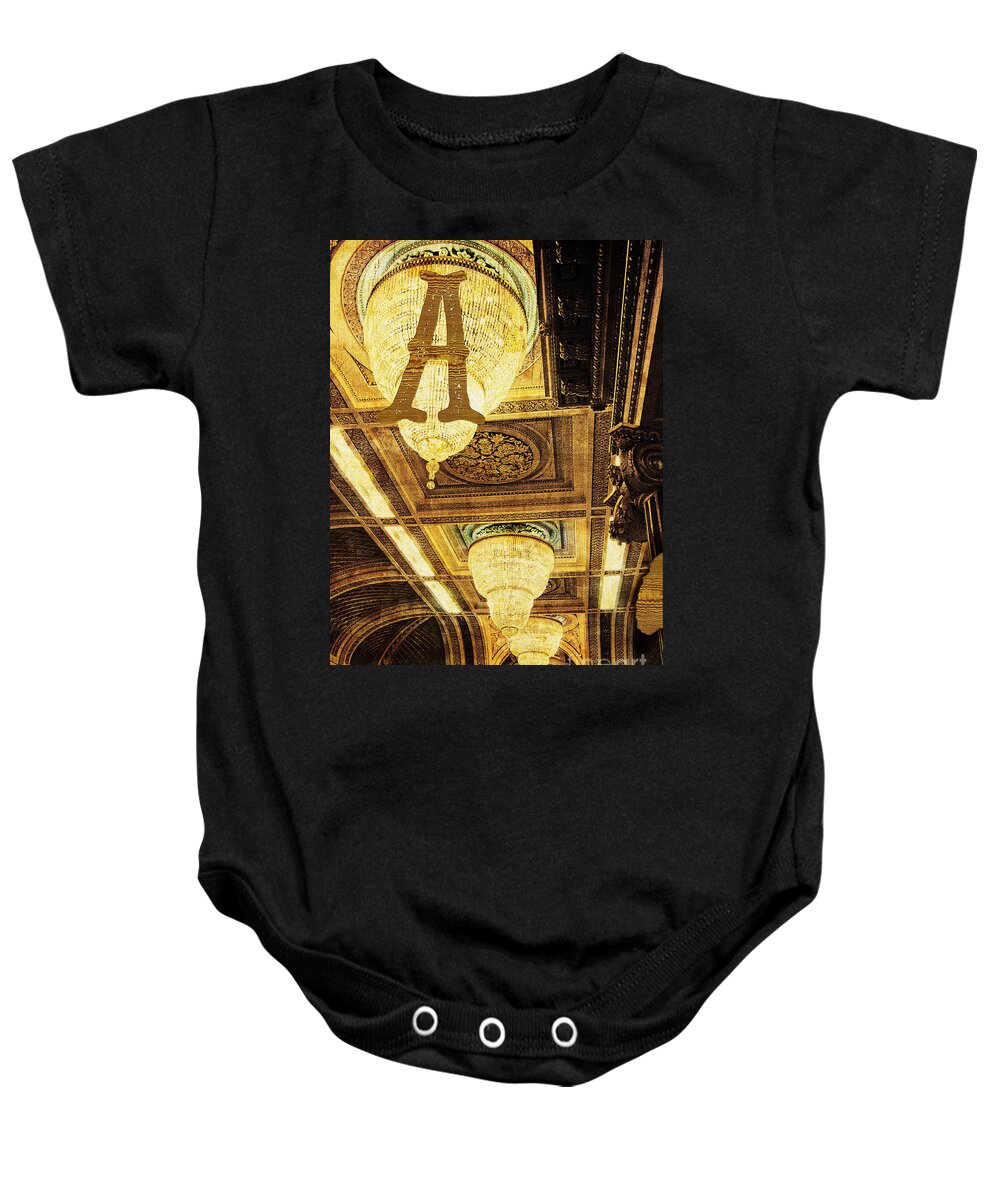 Assembly Baby Onesie featuring the photograph Grungy Melbourne Australia Alphabet Series Letter A Assembly Cha by Beverly Claire Kaiya