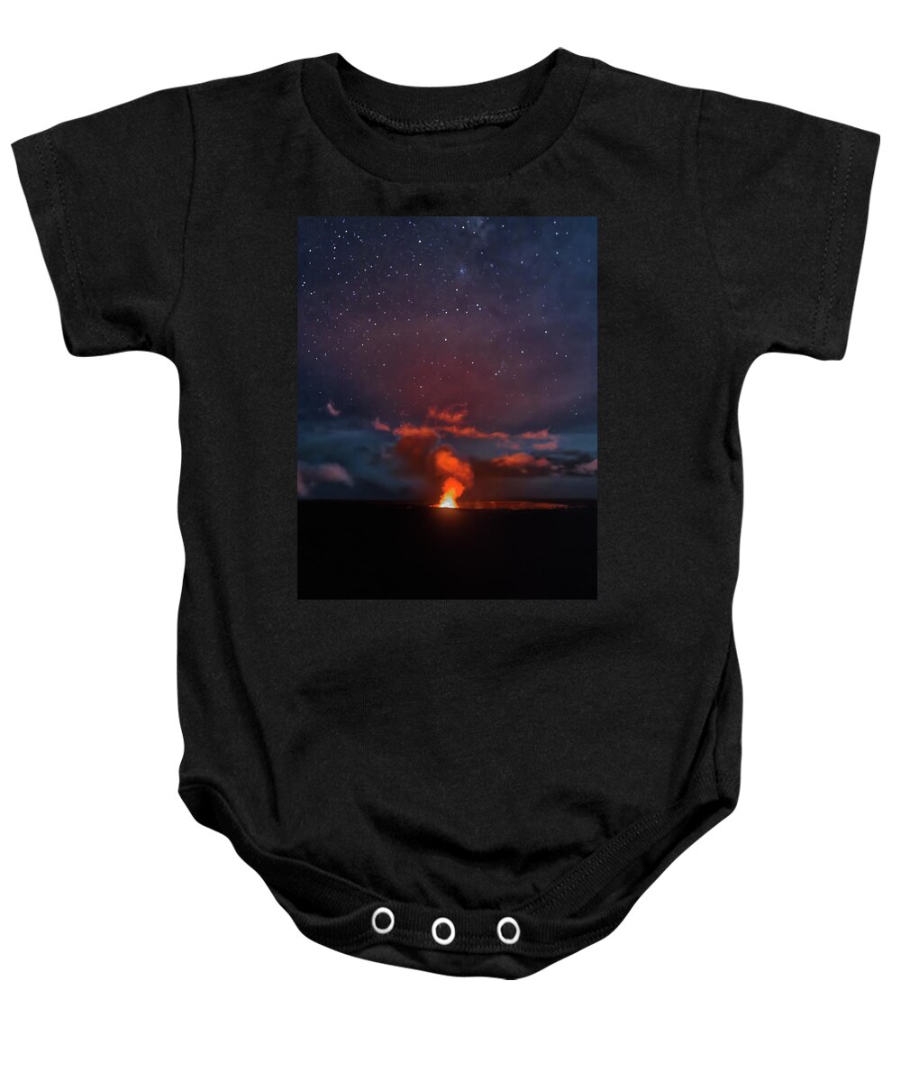 Halemaumau Crater Baby Onesie featuring the photograph Halemaumau Crater at Night by Susan Rissi Tregoning