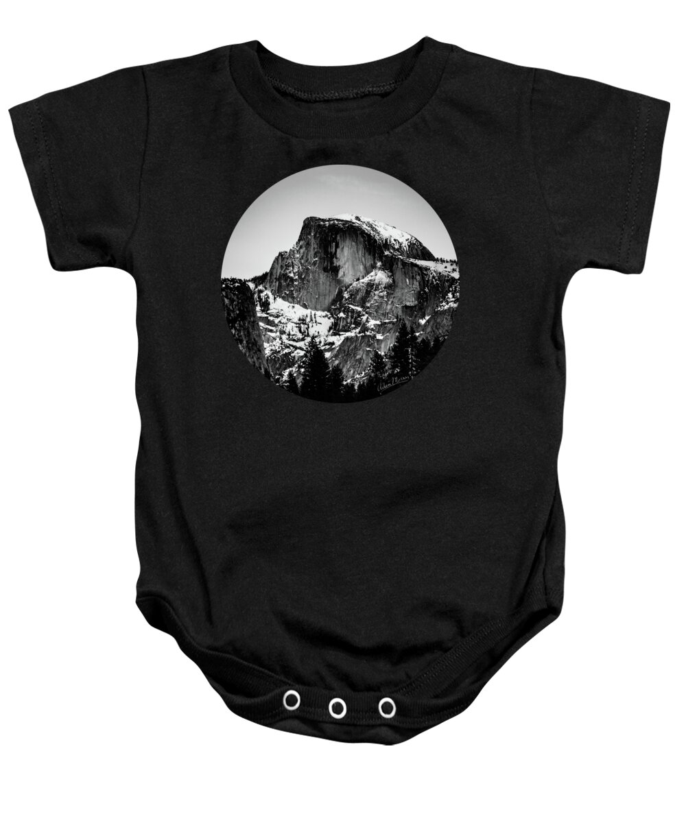 Landscape Baby Onesie featuring the photograph Half Dome Aglow, Black and White by Adam Morsa