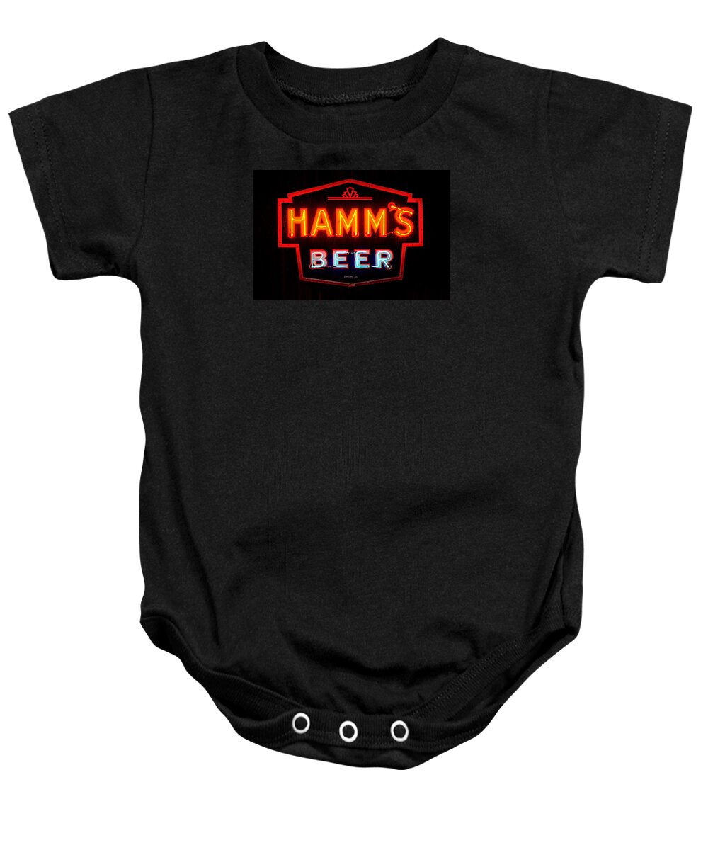Hamm's Beer Baby Onesie featuring the photograph Hamm's Beer by Susan McMenamin