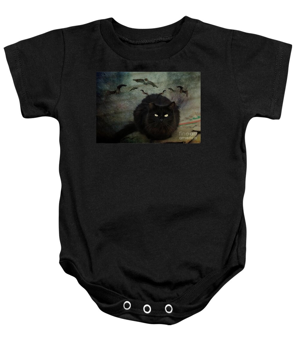 Black Cat Baby Onesie featuring the photograph Happy Halloween by Eva Lechner