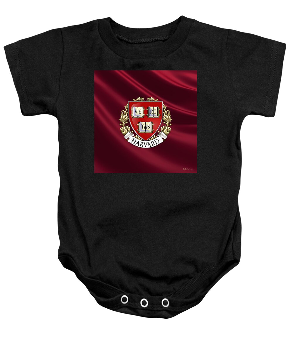 Universities Baby Onesie featuring the photograph Harvard University Seal Over Colors by Serge Averbukh