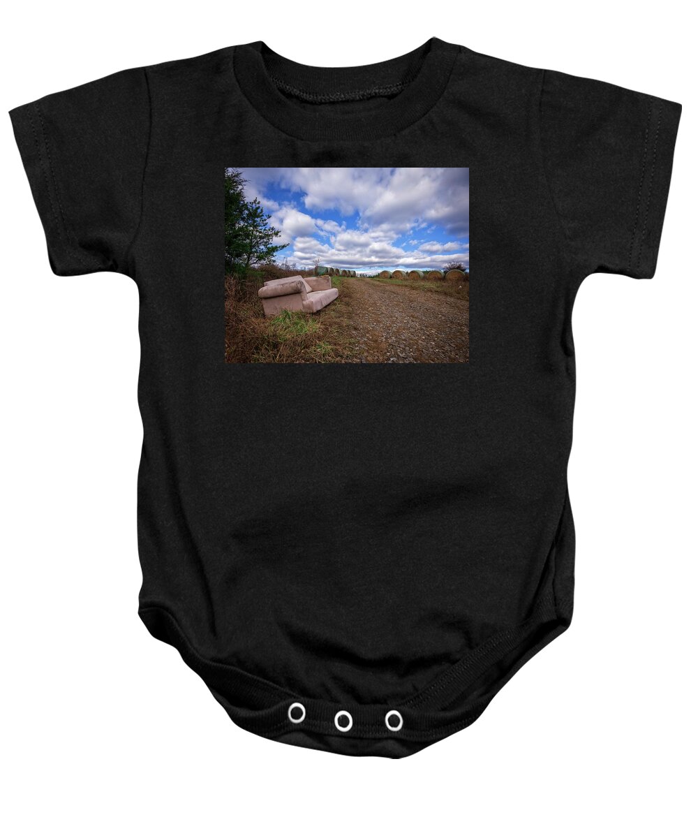 Bale Baby Onesie featuring the photograph Hay Sofa Sky by Alan Raasch