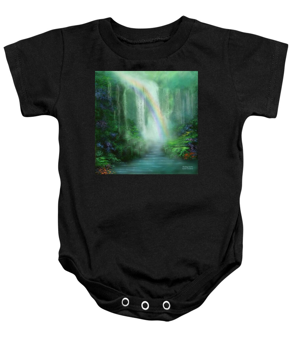 Waterfall Art Baby Onesie featuring the mixed media Healing Grotto by Carol Cavalaris