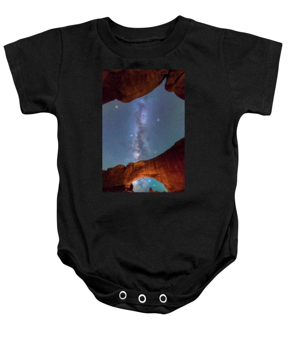 Panorama Baby Onesie featuring the photograph Heavens Above Turret by Darren White