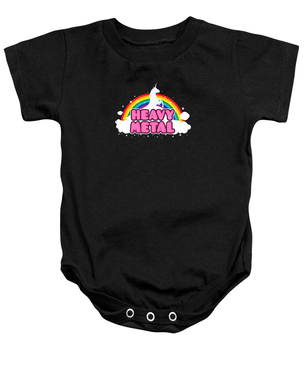 Music Baby Onesie featuring the digital art HEAVY METAL Funny Unicorn Rainbow Mosh Parody Design by Philipp Rietz