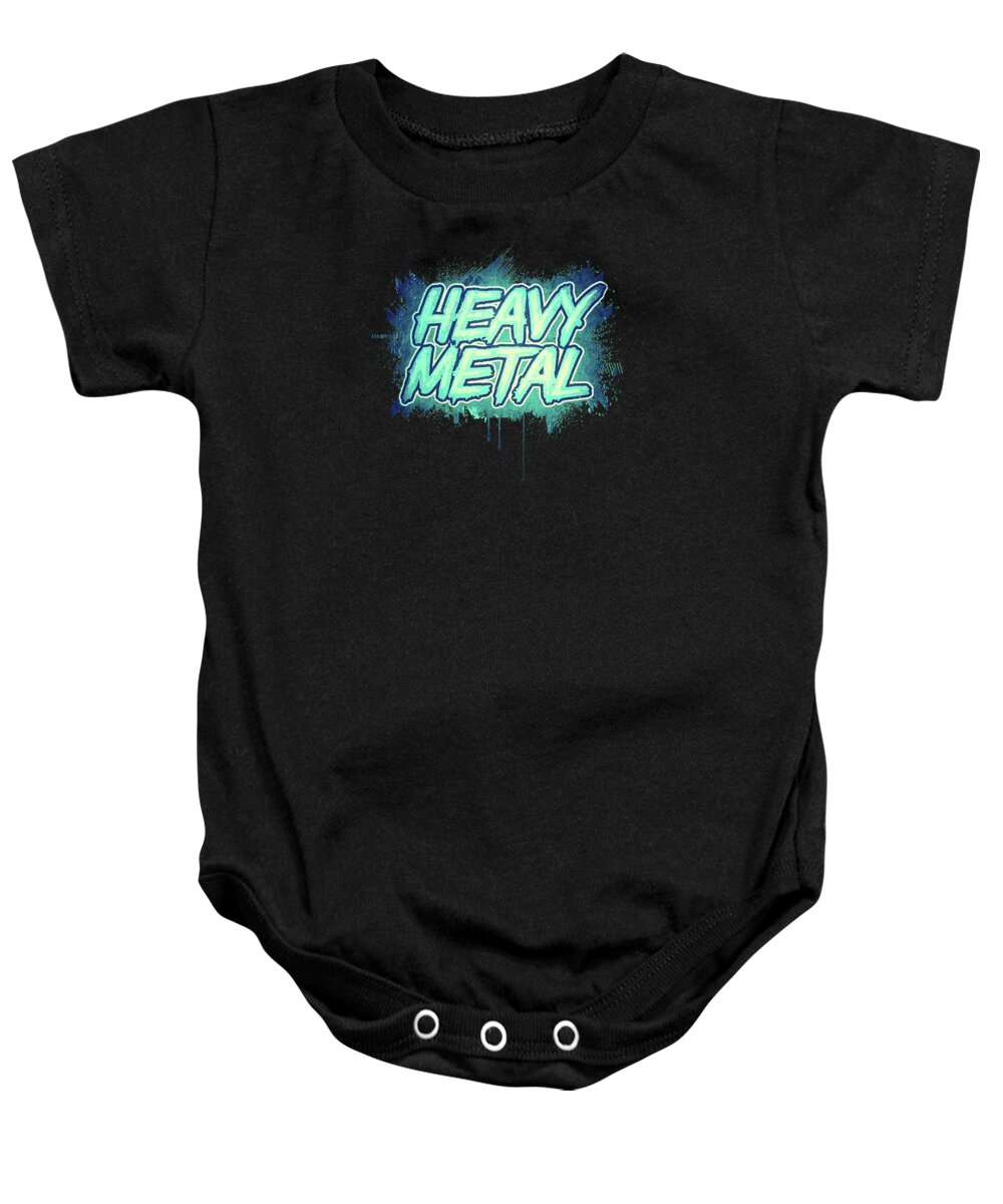 Hardcore Splatter Nice Typography. Heavy Metal Head Bang Cloth ! A Must Have For All Black Baby Onesie featuring the digital art HEAVY METAL Green Splatter Typo Design by Philipp Rietz