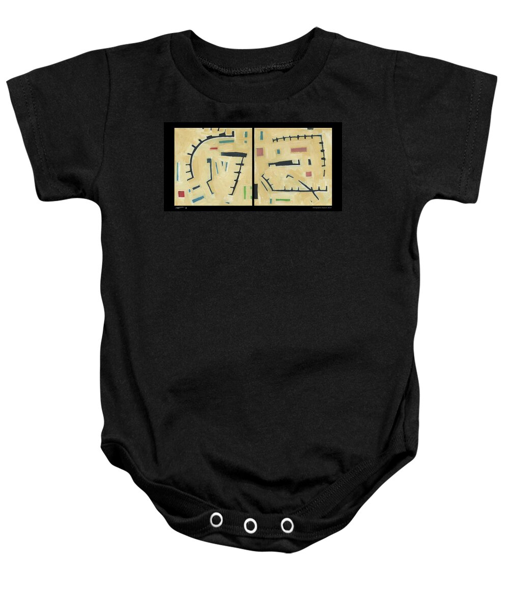 Hieroglyphics Baby Onesie featuring the painting Hierographis Diptych 10/12 by Tim Nyberg