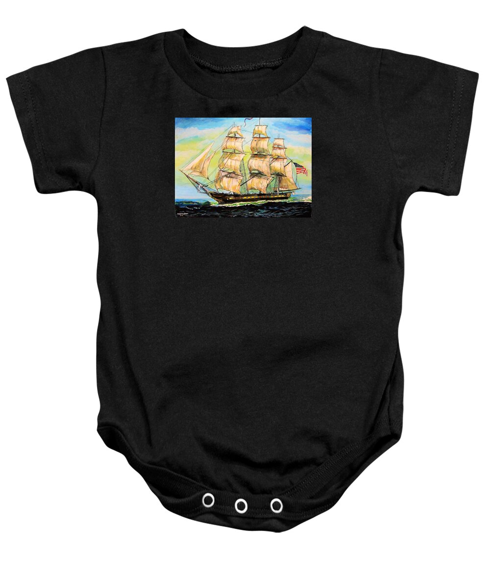 Historic Battle Ship Baby Onesie featuring the painting Historic Frigate United States by Mike Benton