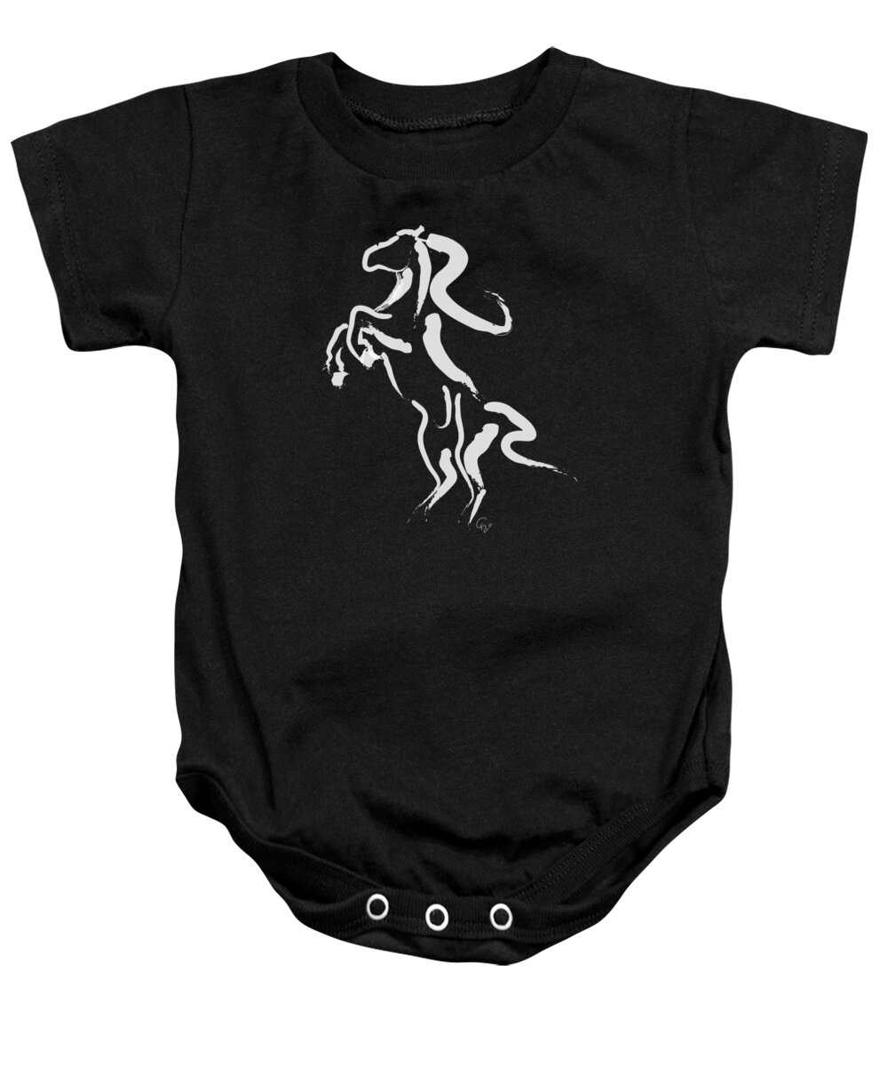 Horse Rising Baby Onesie featuring the painting Horse -black and white beauty by Go Van Kampen
