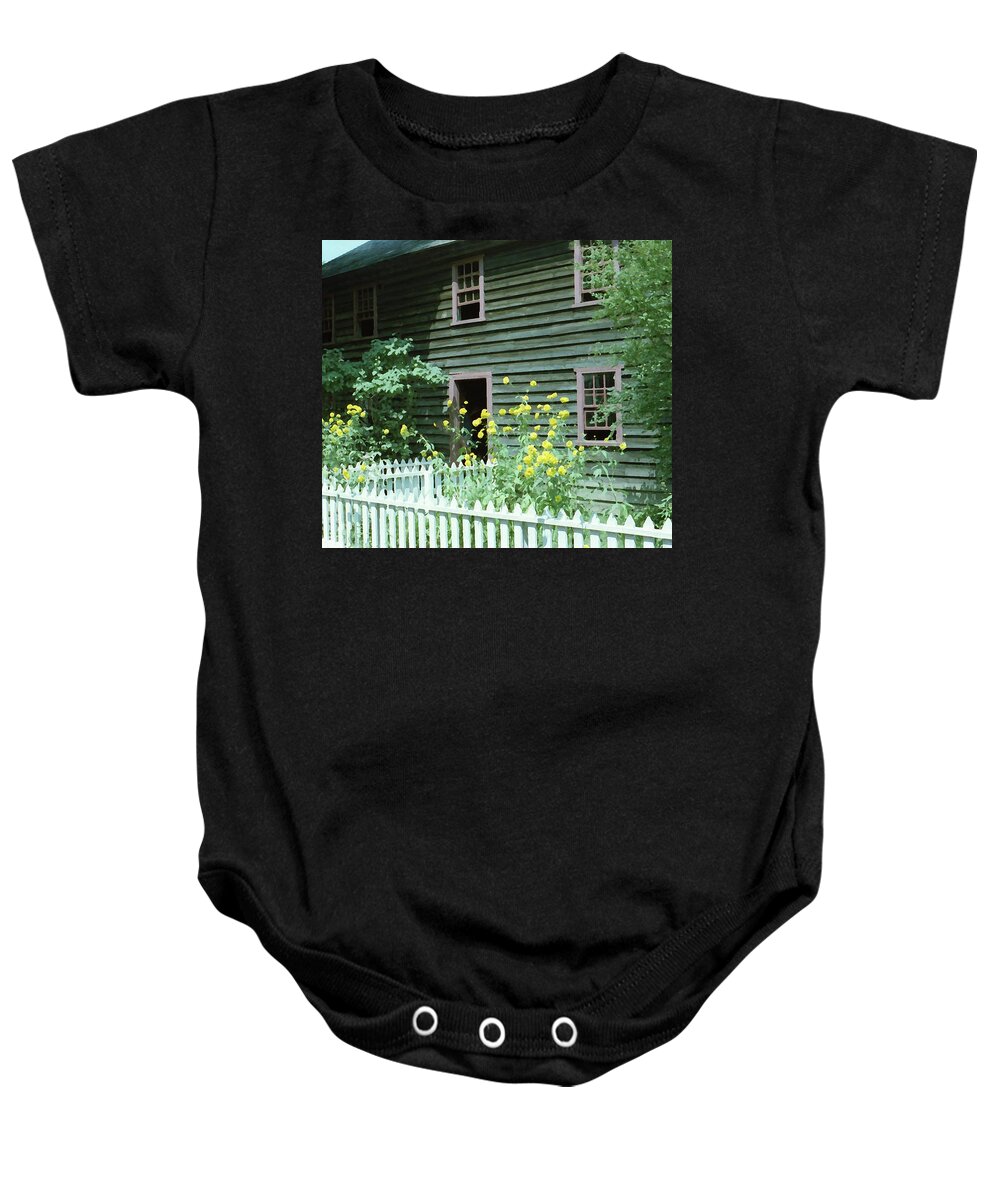 Picket Fence Baby Onesie featuring the photograph House with Picket Fence by Geoff Jewett