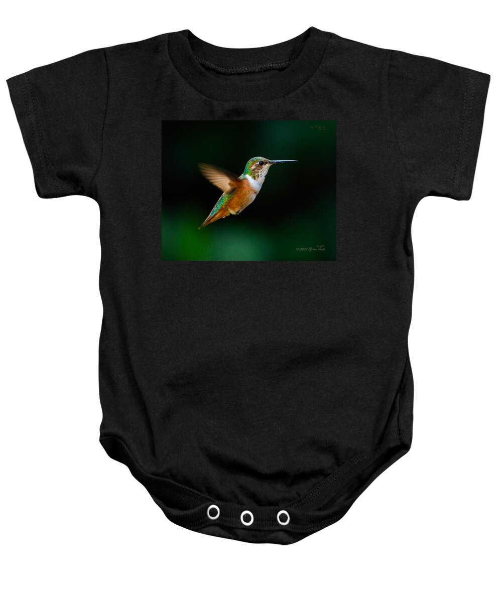 Allen's Hummingbird Baby Onesie featuring the photograph Hovering Allen's Hummingbird by Brian Tada