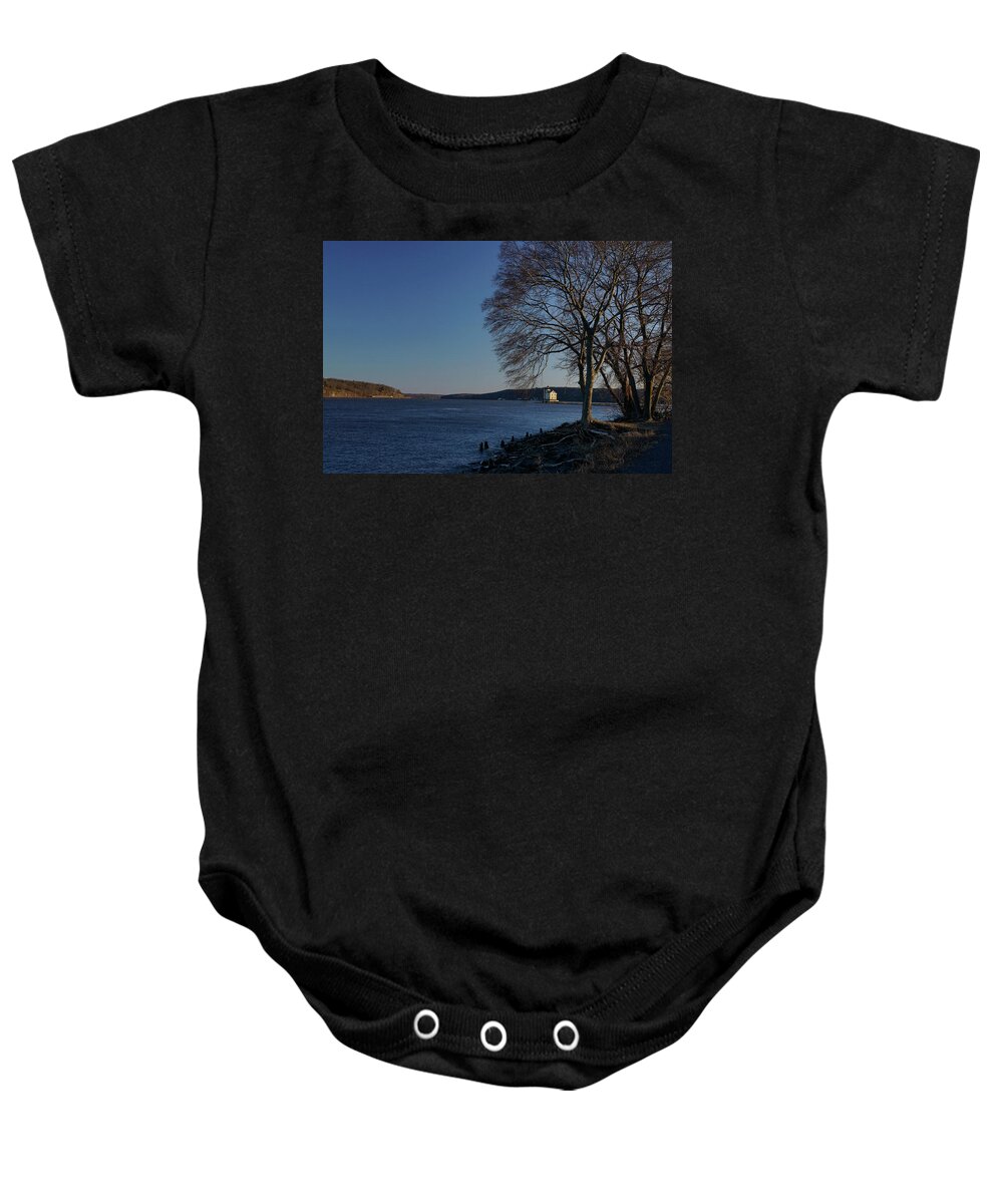Hudson River Baby Onesie featuring the photograph Hudson River with Lighthouse by Nancy De Flon