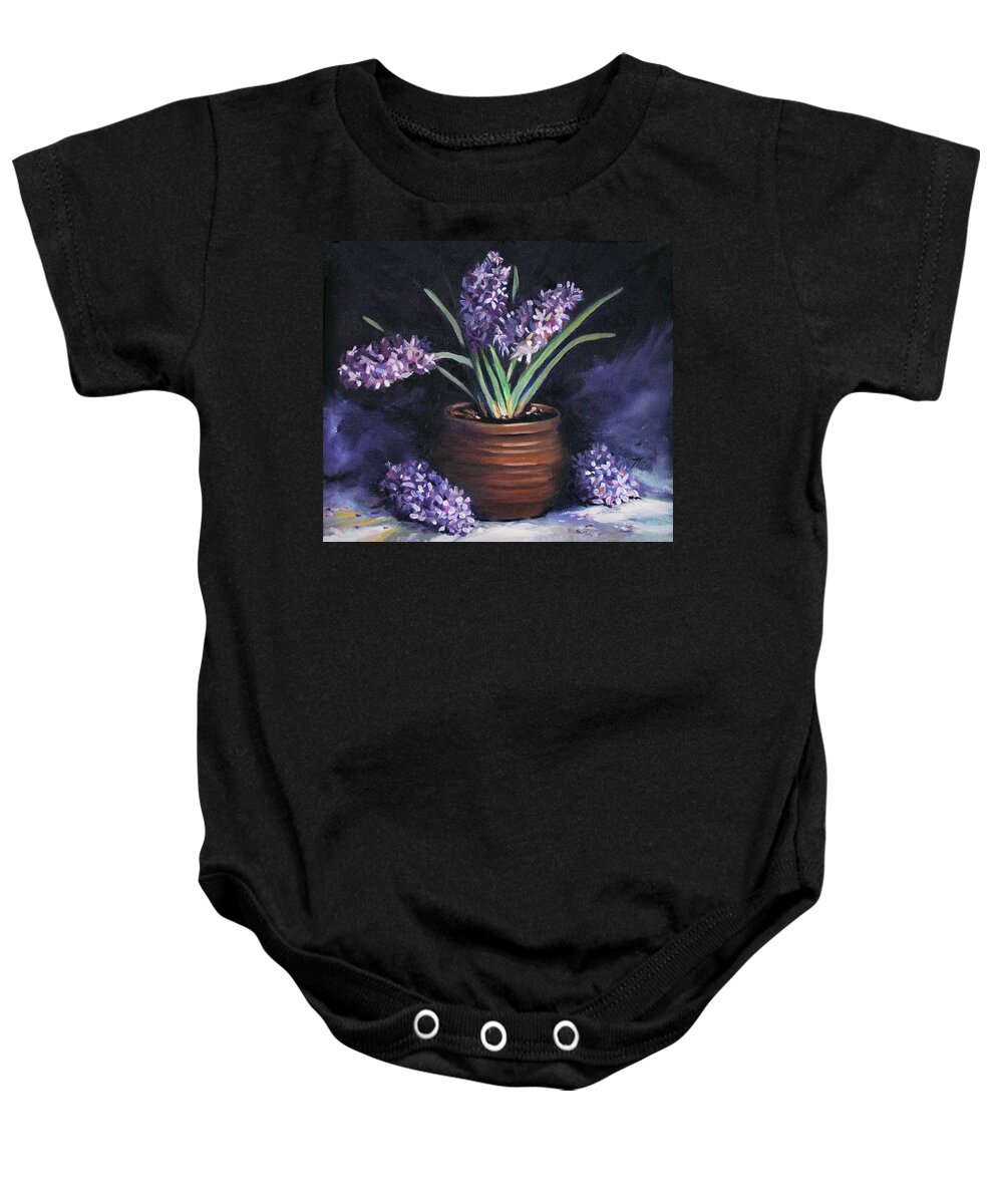 Flowers Baby Onesie featuring the painting Hyacinths in a Pot by Nancy Griswold