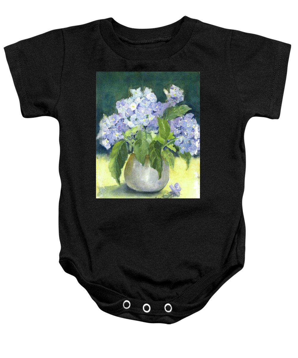  Baby Onesie featuring the painting Hydrangeas in the Light by Maria Hunt