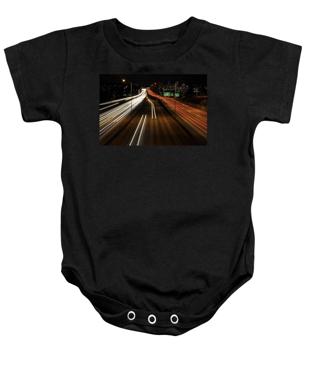 Night Baby Onesie featuring the photograph I-5 at Night 2 by Pelo Blanco Photo