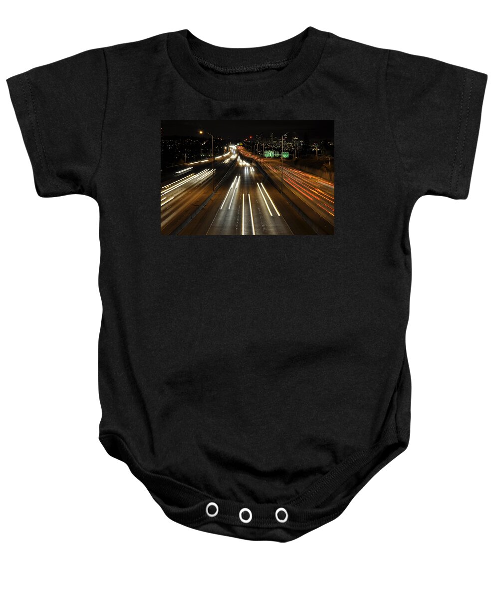 Night Baby Onesie featuring the photograph I-5 at Night by Pelo Blanco Photo