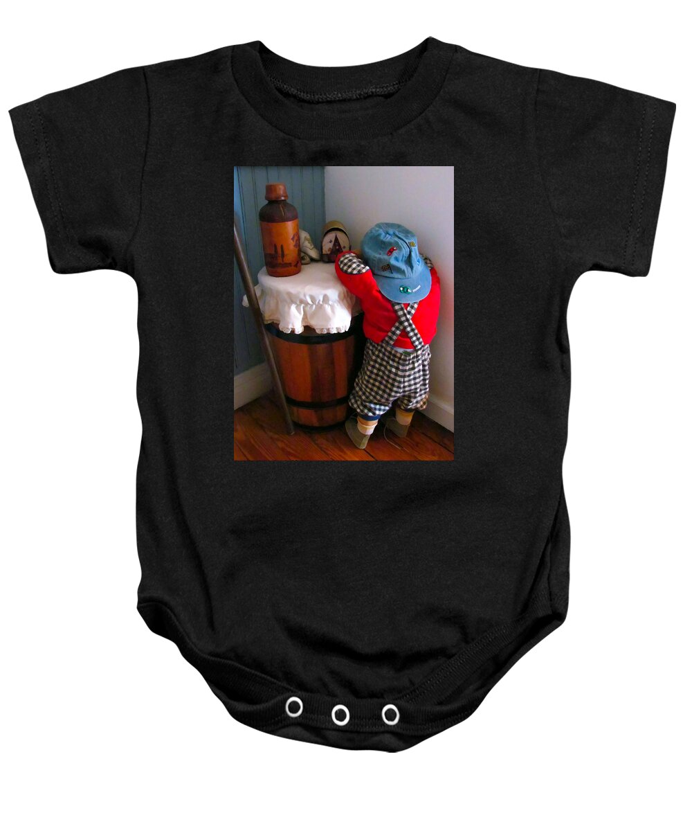 Child Baby Onesie featuring the painting I shouldn't have done it by Jeelan Clark