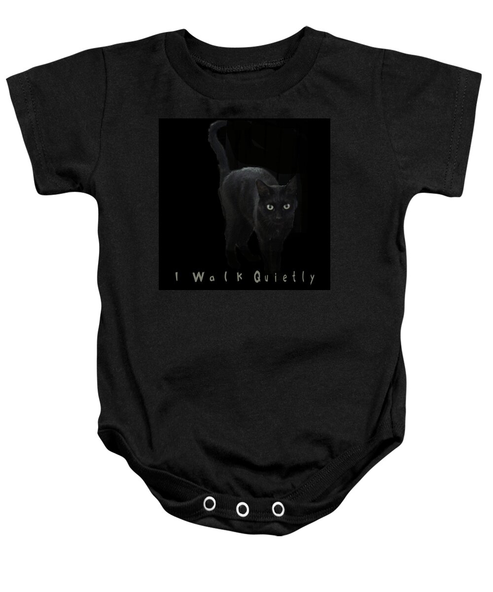 Blackcat Baby Onesie featuring the digital art I Walk Quietly by April Burton