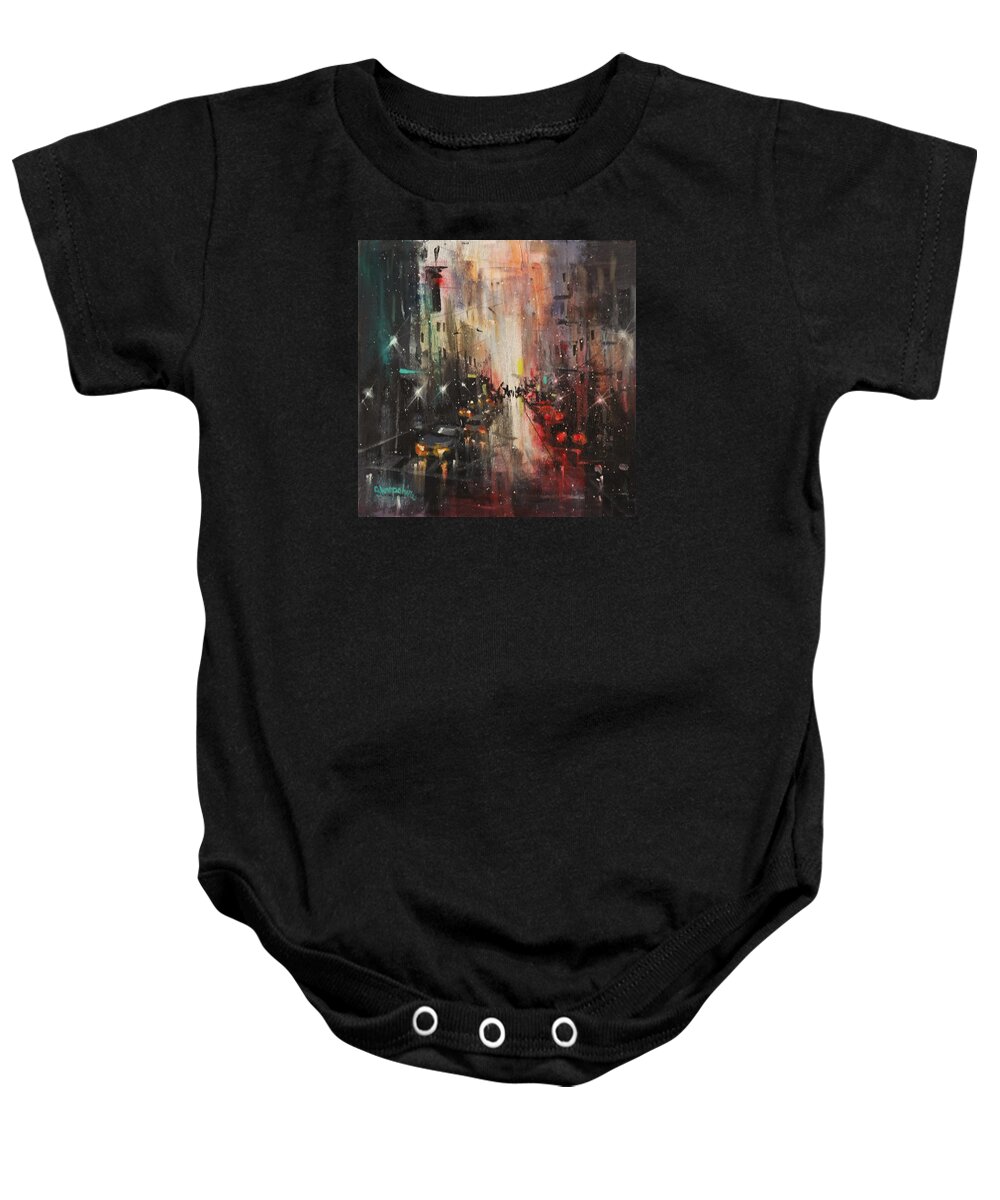 Night City Paintings Baby Onesie featuring the painting In The City by Tom Shropshire