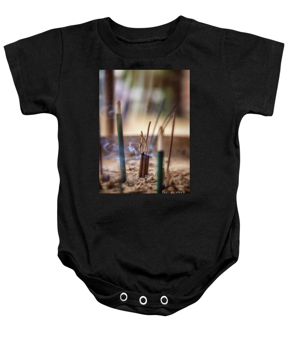 Incense Baby Onesie featuring the photograph Incense burning by Jane Rix